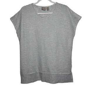 Chicos Striped Tunic Top Womens Size 3‎ Blue White Casual Short Sleeve US XL